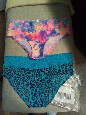 Vintage Blue Leopard/Watercolor Pink Victorias Secret Panties